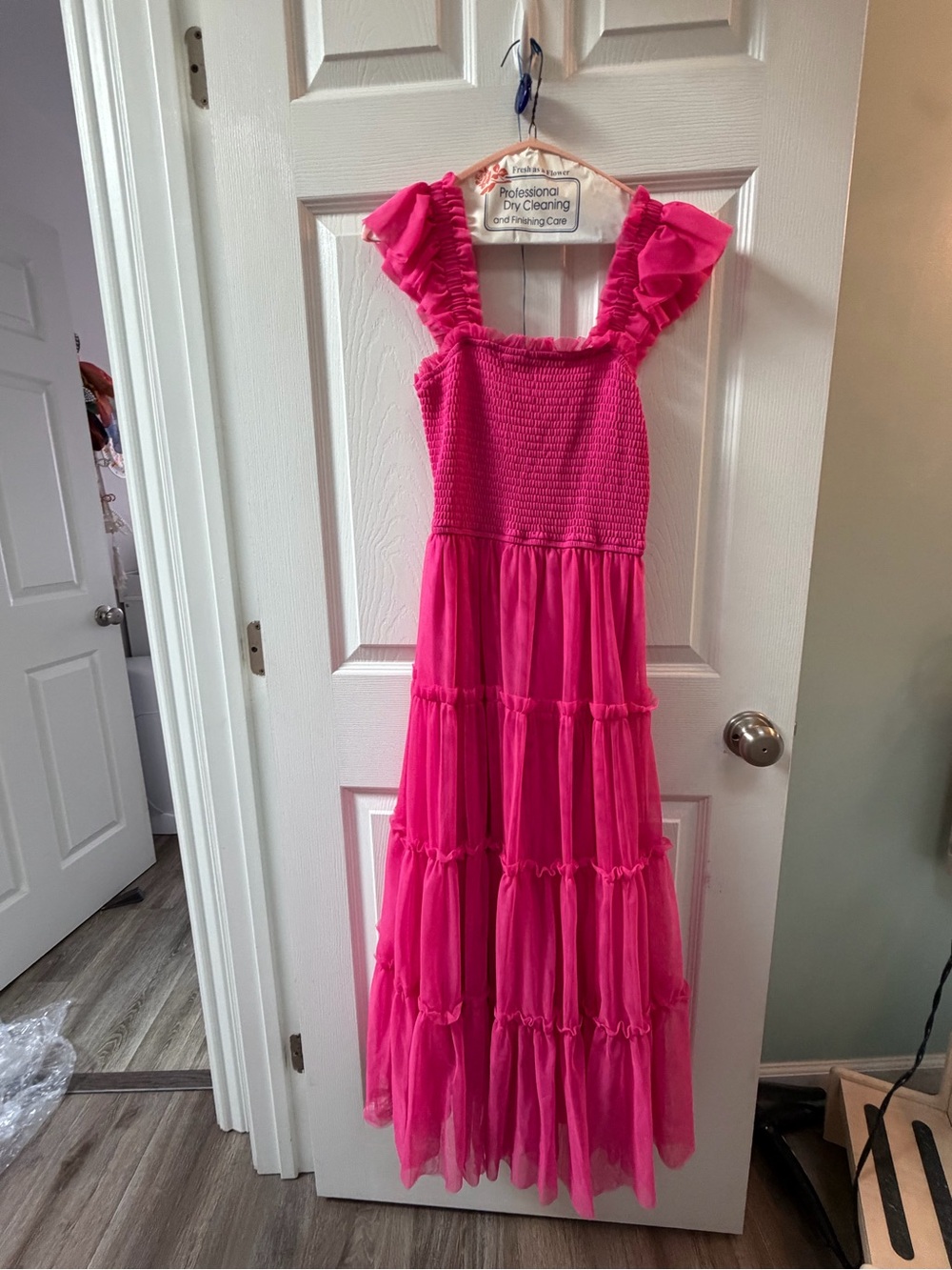 BiBi Hot Pink Ruffle Tiered Maxi Dress